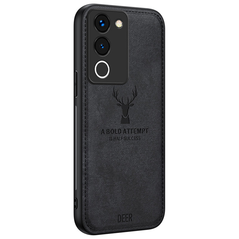 For vivo Y200 (India) 5G Modern Deer Imprinted Case TPU+PC+PU Leather Smartphone Cover - Black For vivo Y200 (India) 5G Modern Deer Imprinted Case TPU+PC+PU Leather Smartphone Cover - Black